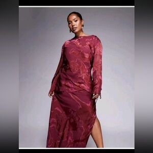 Asos Design Curve Maxi Dress In Burgundy. Check Size Chart UK 24/ Size US 20